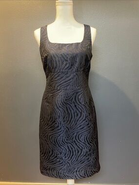 Banana Republic Black and Dark Gray Zebra-Texture Midi Dress